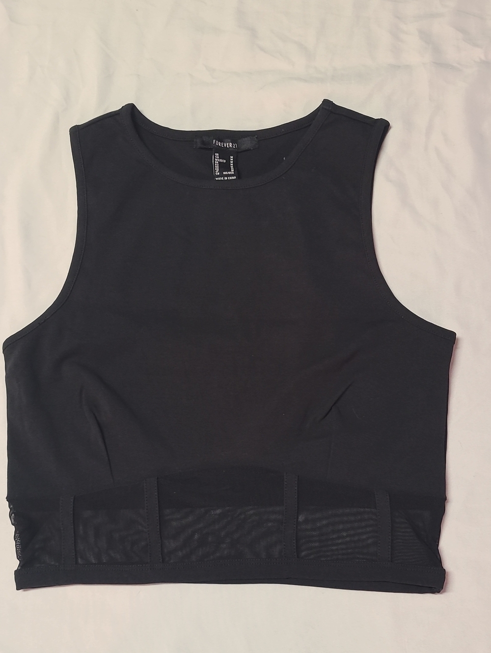 Forever 21 Black Cropped Tank with Mesh Waistband